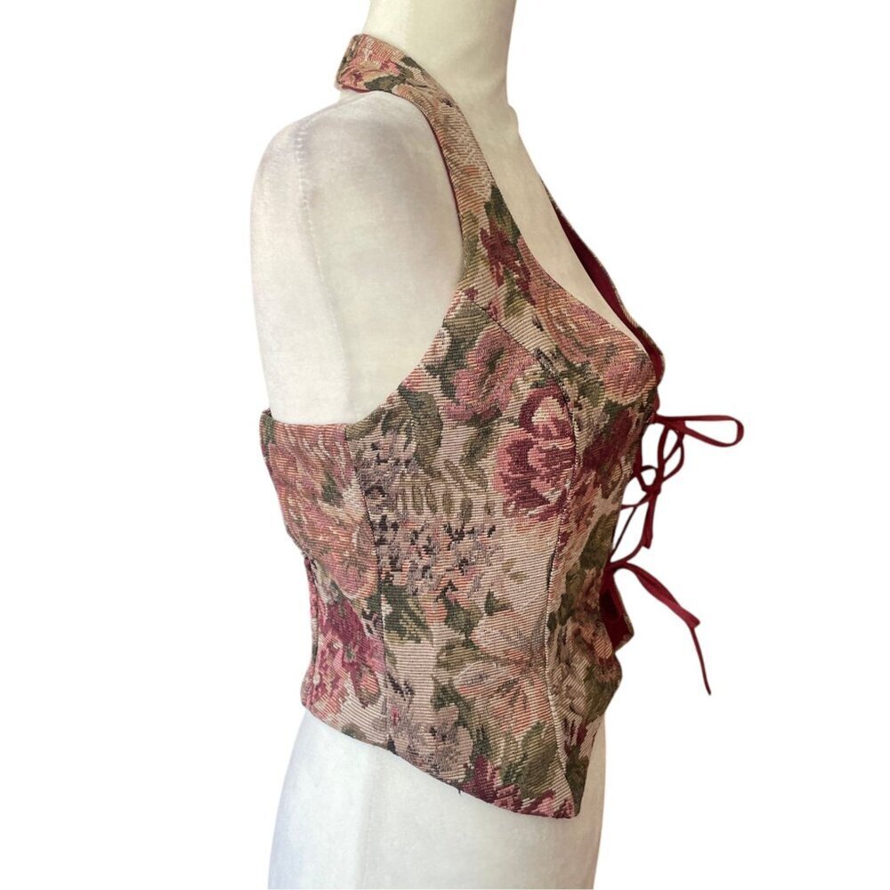 NEW Windsor Adore You Floral Tapestry Lace Up Vest XS Fairy Ren Faire Medieval - Picture 6 of 10